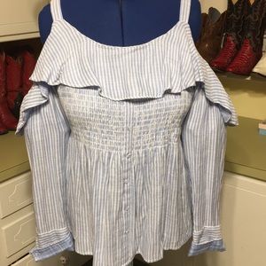 Long Sleeve Cold Shoulder Ruffled Top